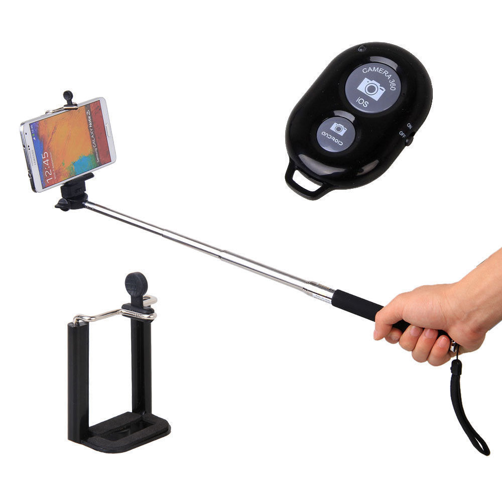 Green Monopod Selfie Stick Telescopic & Bluetooth Remote Mobile Phone holder 