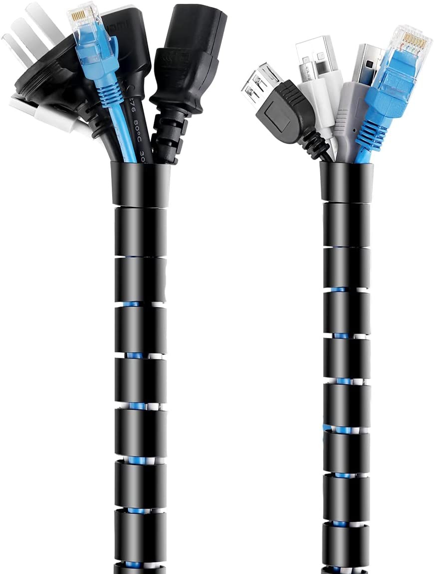 4m/158in Cable Tidy Sleeves Cable Wire Management Cable Cover Protector for PC TV Cables  Home and Office Cord Organizer(0.87in and 0.63in)  with 20Pcs Cable Ties and Wire Guide Clip 22.5W x 20.4D x 4